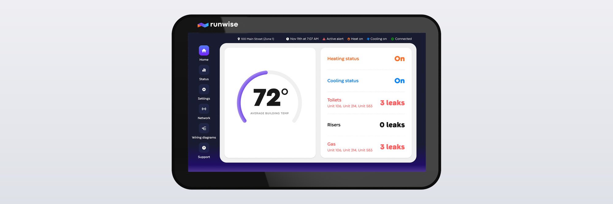 The Runwise control screen